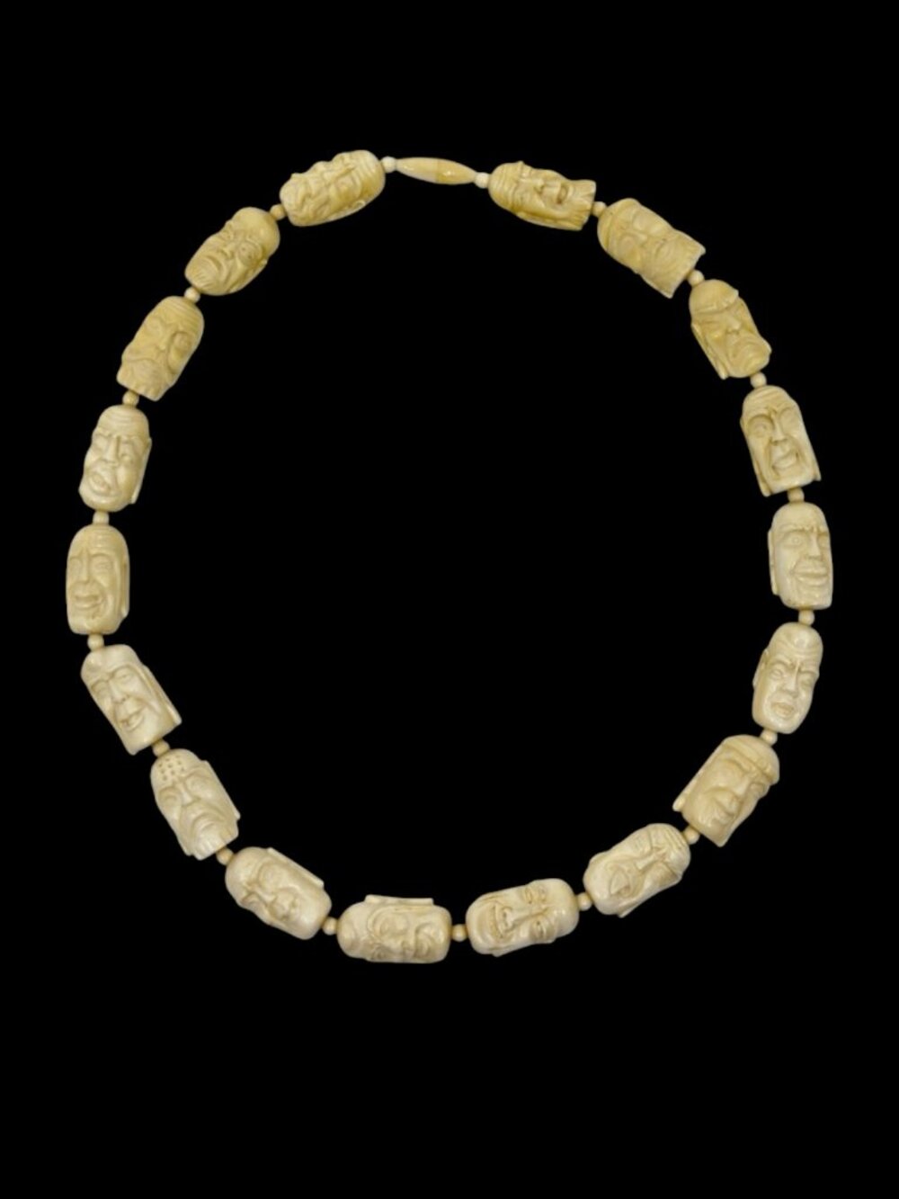 Vintage carved Ivory 18 Luohans Arhats bead necklace - GM1256